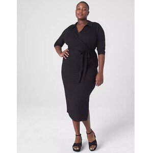 NEW | Lane Bryant | Ribbed Polo Wrap Midi Dress | Black | 14/16